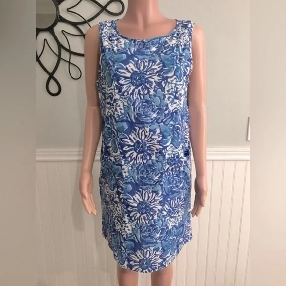 Fitzroy & Willa Floral Print Shift Dress Coastal Grandma Sleeveless size Medium - Picture 4 of 10